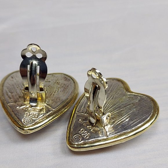 Large Puffy Heart 925 Sterling Silver Statement Earrings 80s signed. - Picture 4 of 12